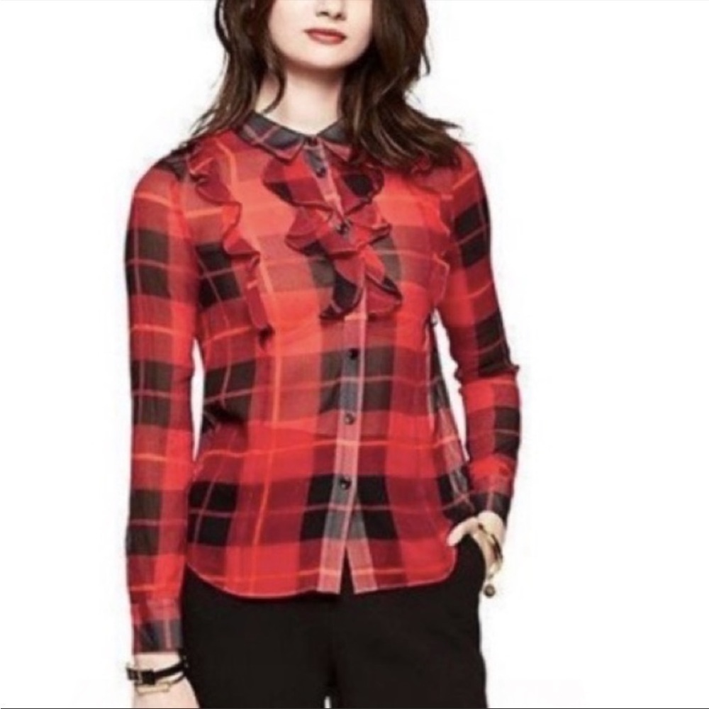 Kate Spade New York Woodland Plaid Silk Chiffon Blouse Sz 6